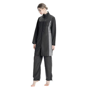 S005 Traje de baño islámico Manga larga <span class=keywords><strong>Árabe</strong></span> Color sólido Tres piezas Traje de baño musulmán Traje de baño de talla grande - Product Image 4