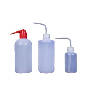 Plastic Wash Bottles 150ml 250ml 500ml 1000ml Cylindrical With Elbow Nozzle For Laboratory Cleaning - Product Image 1