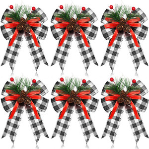 6 pezzi decorazioni natalizie Natale Plaid fiocchi ghirlanda nero nastro bianco pigne aghi per arredamento artigianato all'aperto - Product Image 4