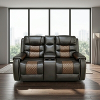 Ensemble de canapés inclinables manuels 3+2+1, canapé inclinable en cuir artificiel avec porte-gobelets et détails rivetés, canapé inclinable de luxe pour salon