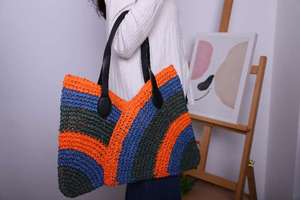 Borsa tote in corda di <span class=keywords><strong>cotone</strong></span> intrecciata a mano <span class=keywords><strong>per</strong></span> donna, borsa a tracolla all'<span class=keywords><strong>uncinetto</strong></span> a righe colorate di grande capacità <span class=keywords><strong>per</strong></span> viaggi estivi - Product Image 6
