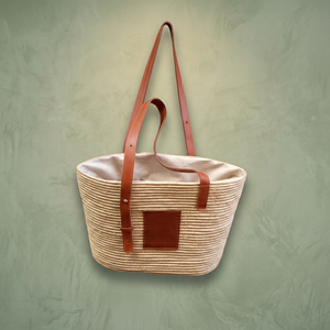 Natural Baskets Handmade Raffia Basket Two Handles Minimalist Design Open Top Home Decoration Straw Lining Advertising Chinese - Product Image 4