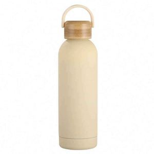 Minimalist Stainless Steel Leak-Proof Vacuum Tumbler with Wooden Lid and Carry Handle 6-12 Hours Thermal Insulation for Travel - Product Image 1