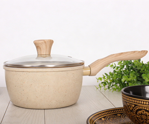 Casserole antiadhésive Mrable en aluminium forgé, économique, pour la cuisine, avec couvercle en verre trempé et poignée en bois. - Product Image 5