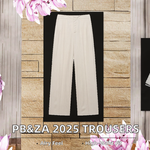 PB&ZA 2025 <b>Summer</b> Collection Chic Vintage High Waist <b>Women's</b> <b>Trousers</b> Canvas Breathable Straight Pants Flat Fashionable Look - Product Image 3