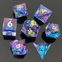 Ensemble de dés polyédriques en résine à bords tranchants, artisanaux, motif Brume Violette Fleur de Prunier, pour jeux de rôle (DND)