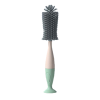 Nouvelle conception Brosse de nettoyage pour biberon en silicone 360° à long manche, sûre et durable, rose/bleue