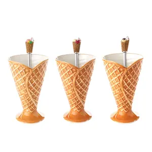 Tazón de cerámica colorido para helado, personalizado, de alta calidad, diseño único, creativo, con cuchara