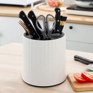 Support de cuisine multifonctionnel rotatif pour couteaux avec porte-cuillères, fourchettes et baguettes intégré pour rangement des ustensiles - Product Image 3
