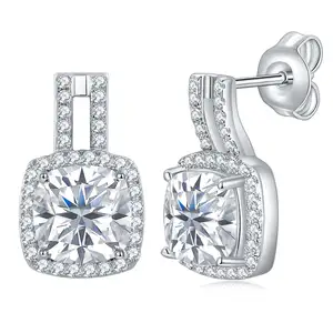 Luxury 2CT Pillow Square Round Moissanite Studs Earrings S925 Sterling Silver Fashion Jewelry Banquet Wedding Earrings Jewelry