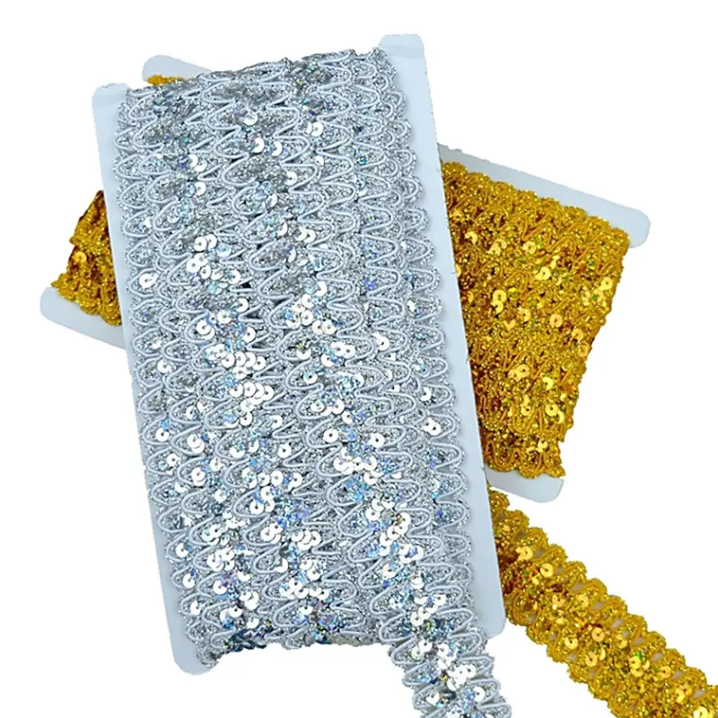 Costume FAI DA TE accessori per il cucito 36 millimetri in oro finiture in argento intrecciato paillettes pizzo rifilatura tessuto di pizzo per la decorazione del vestito