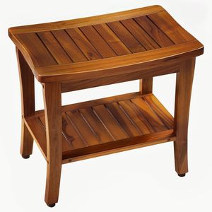 Wooden <b>Bathroom</b> <b>Stool</b> With Storage Shelf Teak Rustic Design Indoor Outdoor Use - Product Image 5