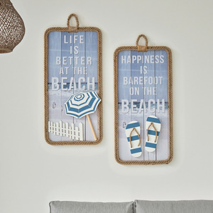 Décoration murale 3D rectangulaire style méditerranéen avec chaise de plage et tongs, objet décoratif à suspendre pour la maison - Product Image 5