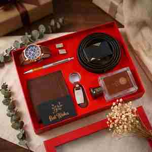 Set de Regalo de Lujo para Hombre: Reloj, Cartera, Llavero, Perfume, Cinturón, Regalo de Navidad Personalizado, Caja Roja, Grabado en Cuero - Product Image 2