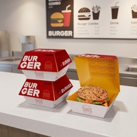 Boîtes à hamburgers écologiques haut de gamme personnalisables, taille/couleur/design personnalisables, gaufrage, conteneur pour restauration rapide avec logo