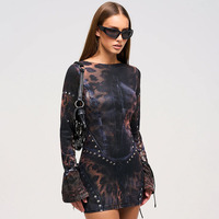 Robe Wenshuo à imprimé léopard et cloutée, mini-robe à manches longues, logo personnalisé, coupe ajustée élégante, vente en gros, directement de l'usine