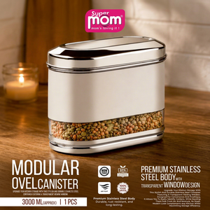 Recipiente cilíndrico hermético de acero inoxidable Anax para almacenamiento de alimentos, a prueba de humedad, con tapas para mantener la frescura en la cocina, 3000 ml - Product Image 1