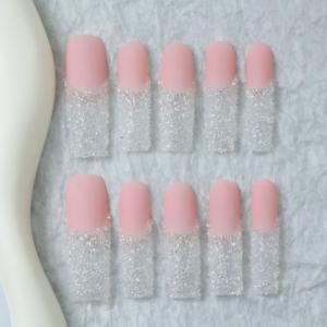 Venta al por mayor de pegatinas de uñas acrílicas de alta gama, hechas a mano, uñas postizas largas cuadradas de cobertura completa con diseño de diamantes triturados, personalizables. - Product Image 2