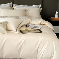 Parure de lit 100 % coton sergé, coton à fibres longues, 4 pièces, housse de couette, drap, taie d'oreiller, antistatique, toutes saisons, luxe