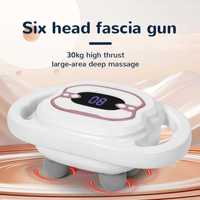 Pistolet de massage fascia sans fil à six têtes, électrique, haute puissance, moteur à balais, affichage numérique, massage musculaire par pétrissage, chaleur, minuterie, pour la maison