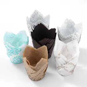 Copos muffin de papel à prova de graxa 50 peças/pacote, estilo de parede único, envoltórios de bolo de cozimento de tulipa