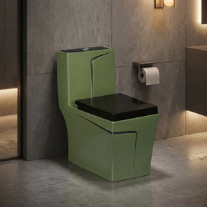 Cuvette de toilettes WC monobloc carrée en céramique, design moderne vert et or, à chasse d'eau par gravité, pour salle de bain, sanitaires - Product Image 1