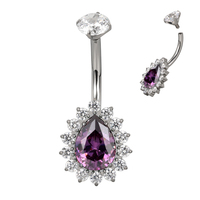 GZN Newest Fashion Titanium Internally Thread Bezel Set CZ Top With Square CZ Center Nombril Ring Flower Belly Ring