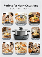 Casserole électrique multifonction 4L en acier inoxydable, avec revêtement antiadhésif en verre trempé, température réglable