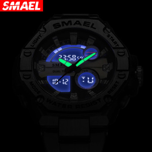 SMAEL Men Simple Waterproof Alarm <b>Clock</b> Multifunctional Silicone Band Stainless Steel Quartz Watch Luminous 8090 - Product Image 4