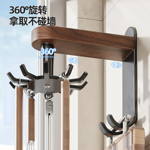 <b>Kitchen</b> Wall Mounted Rotating <b>Hook</b> Walnut Wood Storage Rack For Spatulas Spoons Cutting Boards Punch Free - Product Image 3