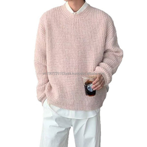 Suéter de punto con cuello redondo para hombre, logotipo personalizable, textura relajada, estilo a cuadros, tacto avanzado, ropa interior, top cálido para otoño e invierno - Product Image 4