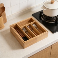 Organisateur de tiroir extensible en bambou, plateau réglable pour ustensiles de cuisine, boîte de rangement multi-compartiments pour couverts, pour la maison et le bureau