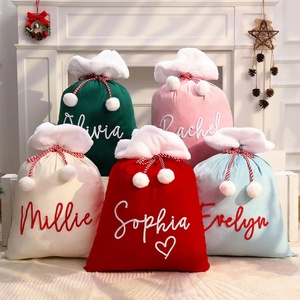Sac cadeau personnalisé de Noël, broderie de nom personnalisée, sac de rangement pour cadeaux, bordure en fausse <span class=keywords><strong>fourrure</strong></span>, sac de Noël en velours, sac du Père Noël - Product Image 2