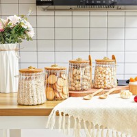 Pot en verre borosilicate décoratif à rayures pour la cuisine, avec couvercles et cuillères en bambou, compatible lave-vaisselle et micro-ondes, qualité alimentaire