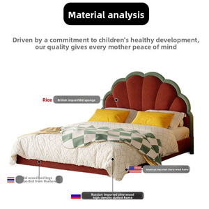 Letto per Bambine in Stile Retrò Francese con Design a Petali Rossi, Letto Singolo in Tessuto per Camere di Piccoli Appartamenti - Product Image 5