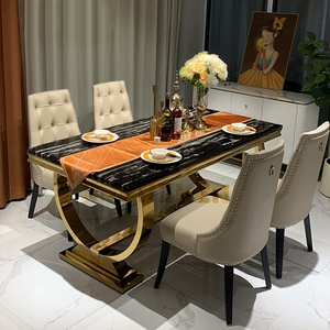 غرفة المعيشة الأثاث الذهب الفاخرة الحديثة طاولة طعام من الرخام الفاخرة مستطيلة منضدة طعام حديثة مجموعة الطعام الجداول - Product Image 3