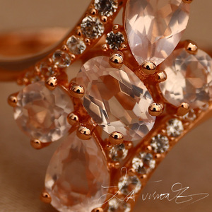 Bague vintage de la série Counterattack en quartz rose naturel incrusté de jade et saphir blanc synthétique - Product Image 4
