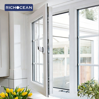 Ventanas Abatibles de Aluminio Estilo Francés RICHOCEAN, Impermeables, Resistentes al Viento, con Vidrio de Ahorro Energético