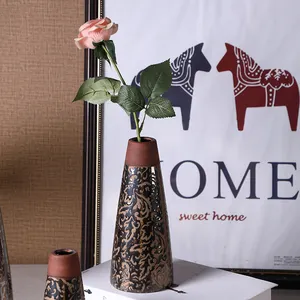 Antique Design Farmhouse Interior Accessories Silver Painting Ceramic Dry Flowers Vases For Home Decor