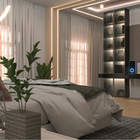 Meuble de rangement et armoire contemporains, neutres, minimalistes, sur mesure, avec éclairage LED et hauteur réglable pour chambre à coucher