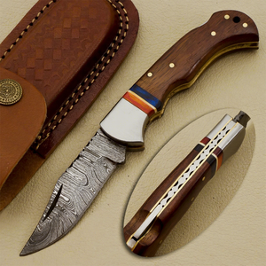 Back <b>lock</b> pocket <b>knife</b> customized handmade pocket <b>knife</b> Damascus steel razors sharp pocket <b>knife</b> with leather sheath - Product Image 1
