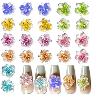 50 piezas de adornos pequeños para uñas con diseño de flor de cerezo en degradado, estilo mixto transparente como el hielo, mariposa aurora, para decoración de uñas - Product Image 5