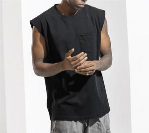 Maglietta senza maniche Athleisure con tasca sul petto canotta da uomo oversize all'ingrosso - Product Image 5