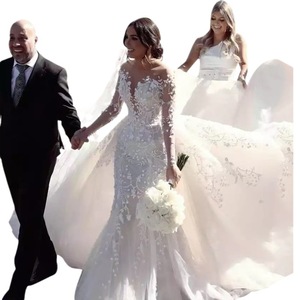 Mermaid Wedding Dress Off The Shoulder Sweetheart Neckline <b>Lace</b> Floral Print Long Train Pure <b>White</b> Ivory <b>White</b> - Product Image 4