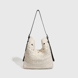 <b>Large</b> Handmade Bohemian Crochet Shoulder <b>Bag</b> With Drawstring Pouch Portable Vintage Tote <b>Bag</b> Single Strap Hollow Out Design - Product Image 4