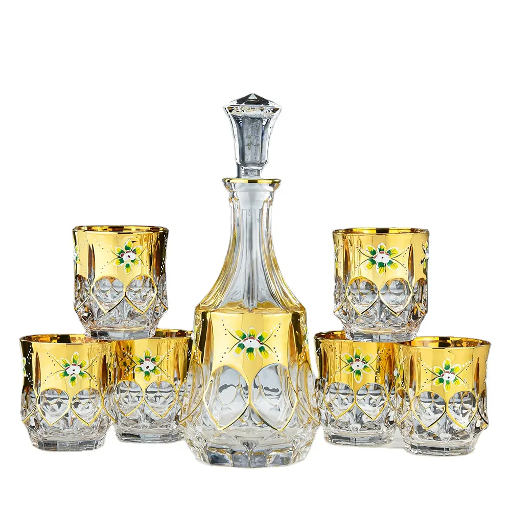 Nordic Light Luxus 800 ml Branntwein-Set Emaille Blume Handwerk Kristallglas mit dickem Boden klassisches Design für Wein und Tequila