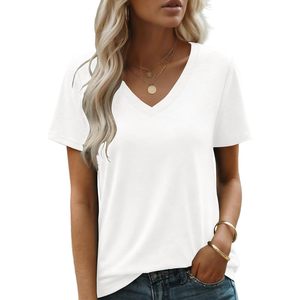 Camiseta de Cuello en V para Mujer FOXA, Manga Corta, Básica, Informal, 100% Algodón, Tejido Jersey Transpirable, Tallas S-3XL - Product Image 2