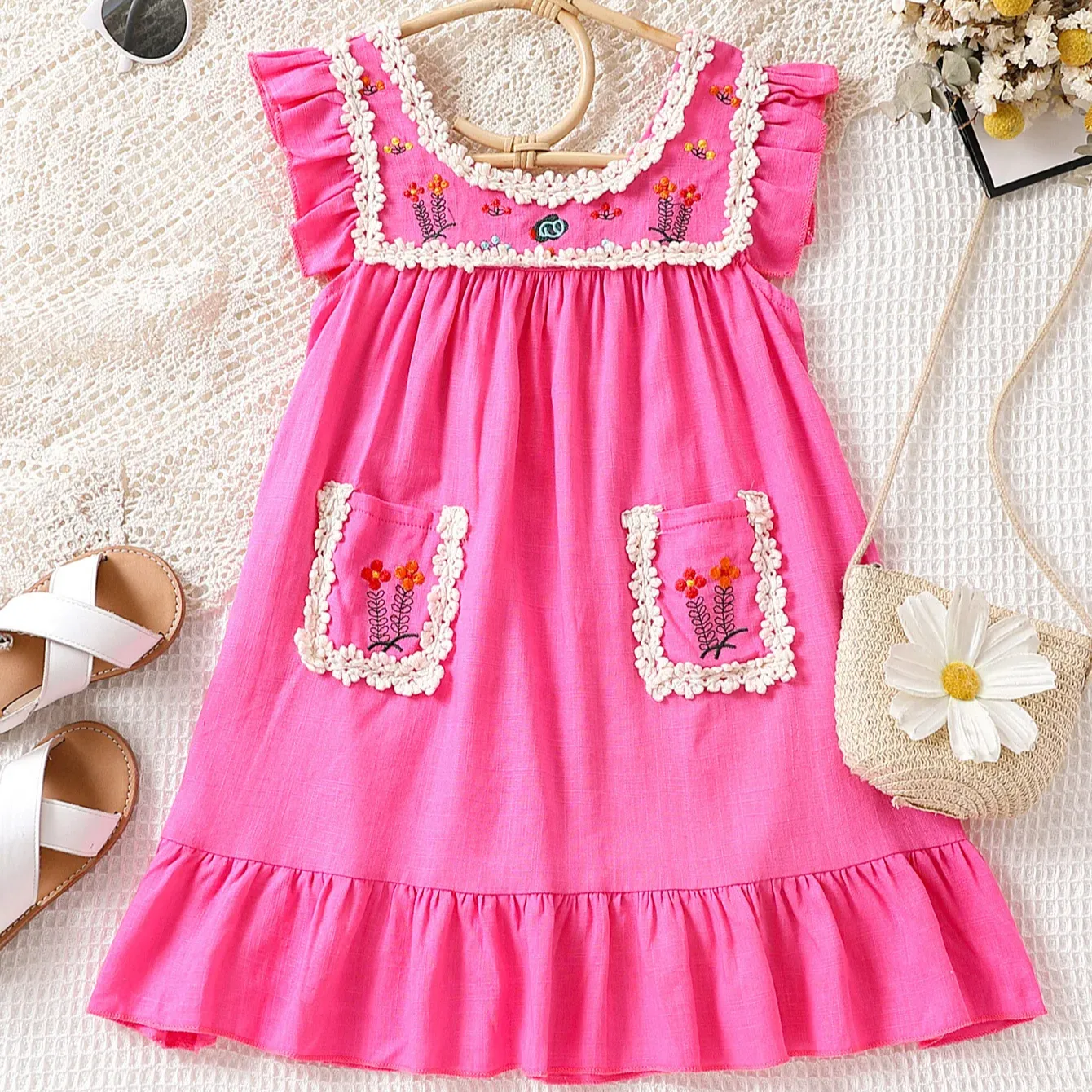 FeiMing Sommer New Style Blumen Kinder Kleidung Kleid Riemen Baby Mädchen gedruckt Blumen Freizeit kleider