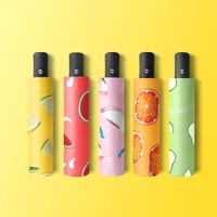 Paraguas Plegable de Nailon 190T, Moderno, Compacto, Totalmente Automático, Resistente a los Rayos UV, con Diseño de Frutas, Personalizado al por Mayor para Promoción de Viajes
