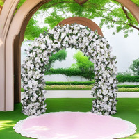 Événement Décoration Ensemble Tulle Satin Toile de Fond Stand Fleurs Artificielles Ballon Arc Led Lumières Pvc Lettres Table Couverture